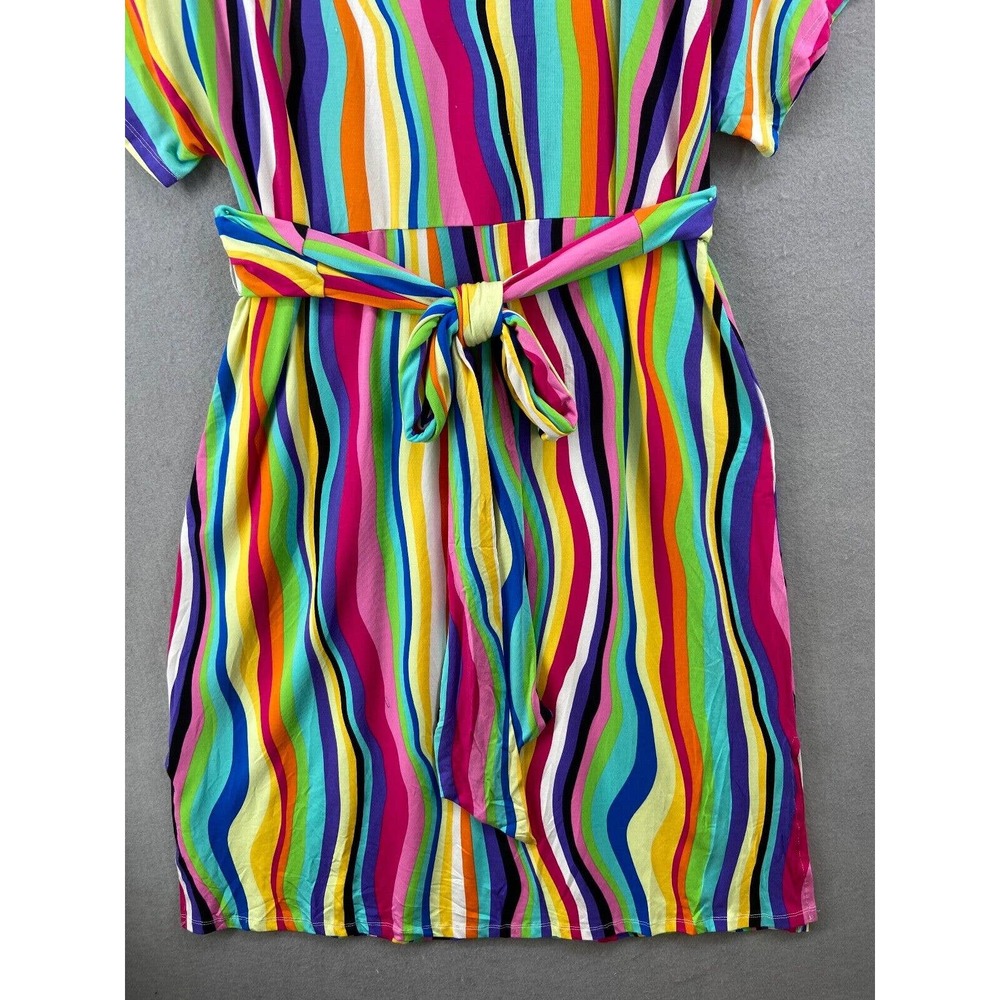 Eloquii Dress‎ Womens Sz 16 Wrap Around Multicolor Midi Stripe V-Neck Pullover - Picture 10 of 15